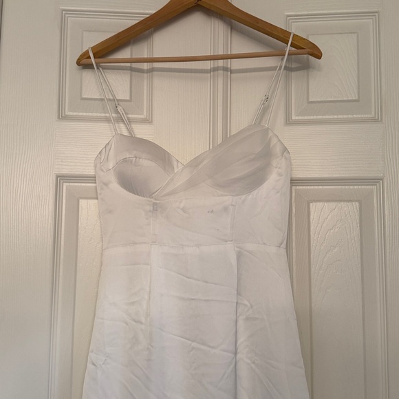 White satin midi dress with hem decoration - Picture 4 of 12